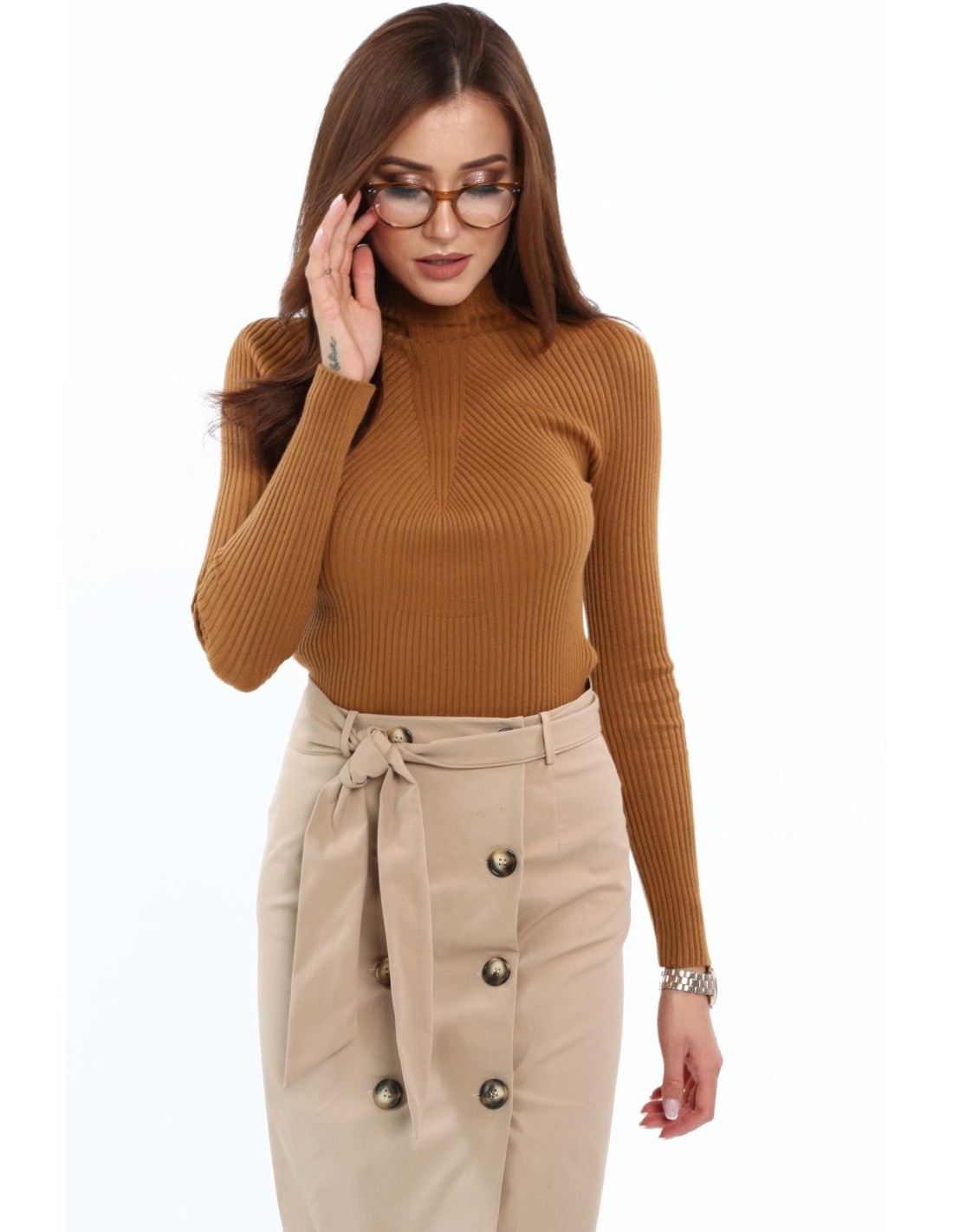 Ribbed turtleneck blouse, caramel 0329 - Online store - Boutique